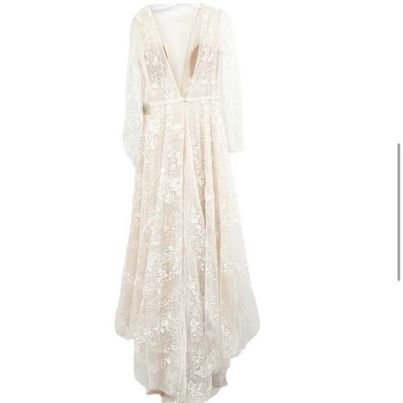 BHLDN Riki Dalal Joan Illusion V-Neck Long Sleeve Lace Wedding Gown size 8 NWT - Picture 6 of 16